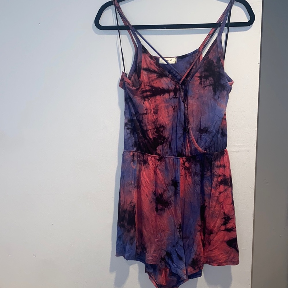 Blue and pink tie dye romper
